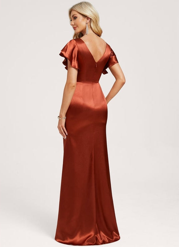 Robe Portefeuille Satin Rouille Élégante - gallery 5