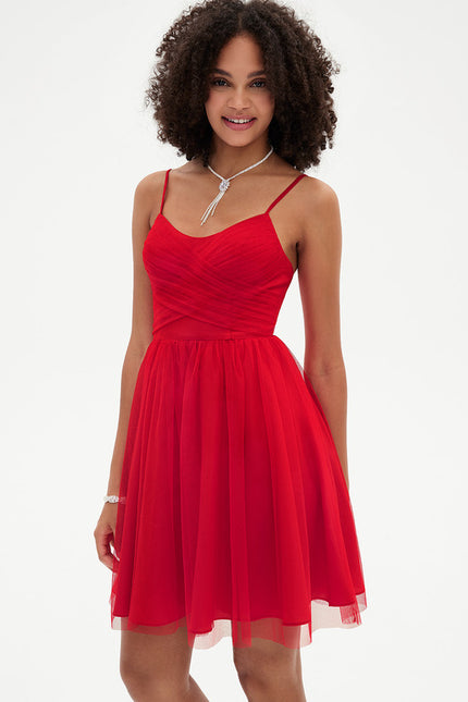 Robe Portefeuille Tulle Rouge - gallery 2