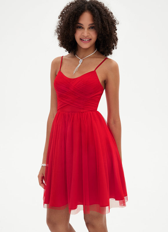 Robe Portefeuille Tulle Rouge - gallery 2