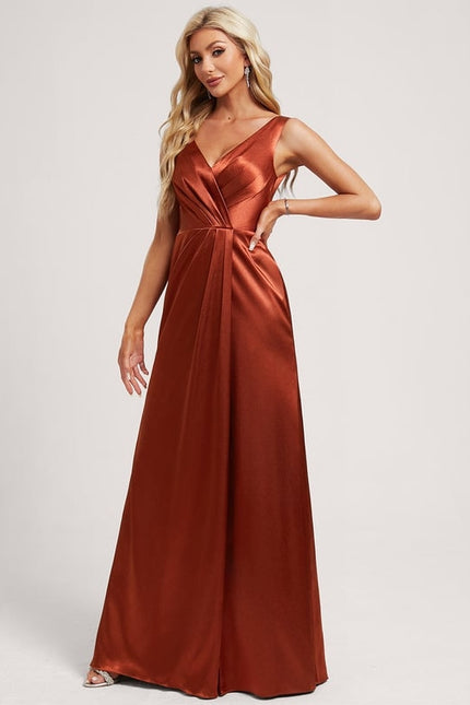 Robe Portefeuille Satin Rouille Élégante - gallery 1