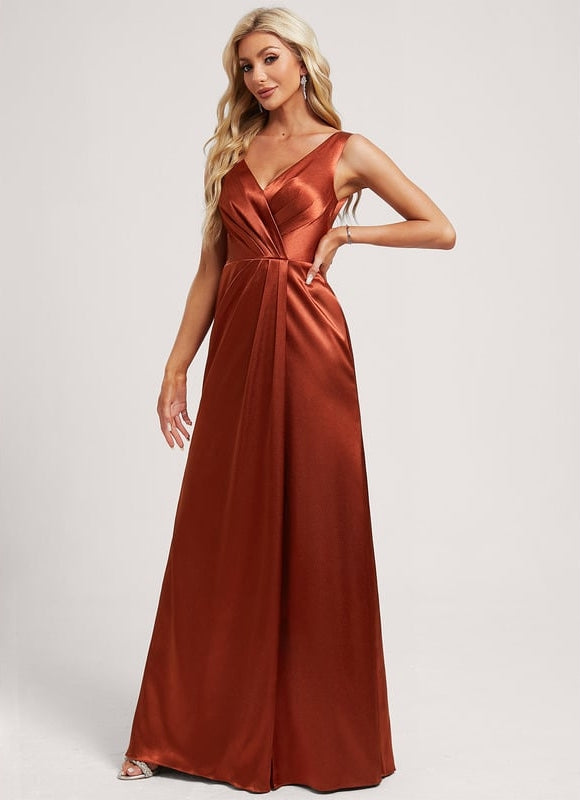 Robe Portefeuille Satin Rouille Élégante - gallery 1