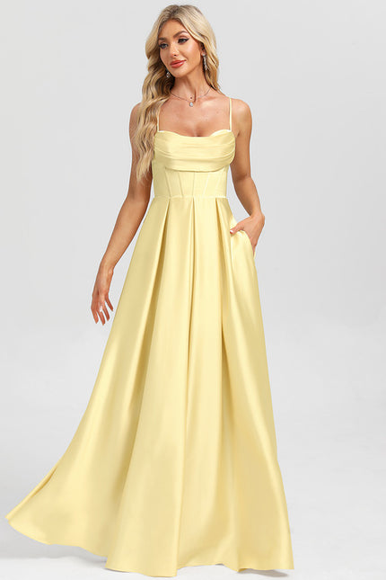 Robe Portefeuille Satin Jaune - gallery 2