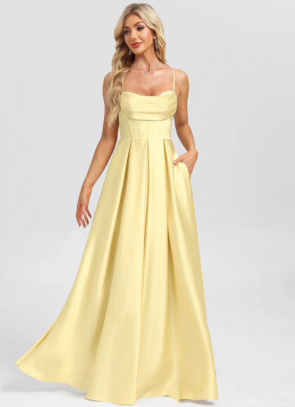 Robe Portefeuille Satin Jaune - gallery 2