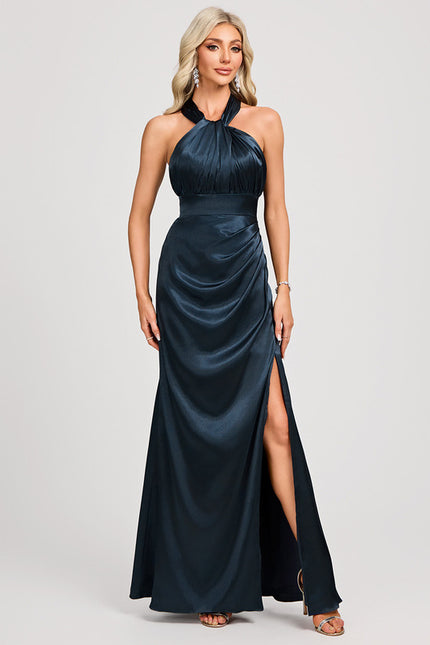 Robe Portefeuille Satin Bleu Nuit - gallery 2