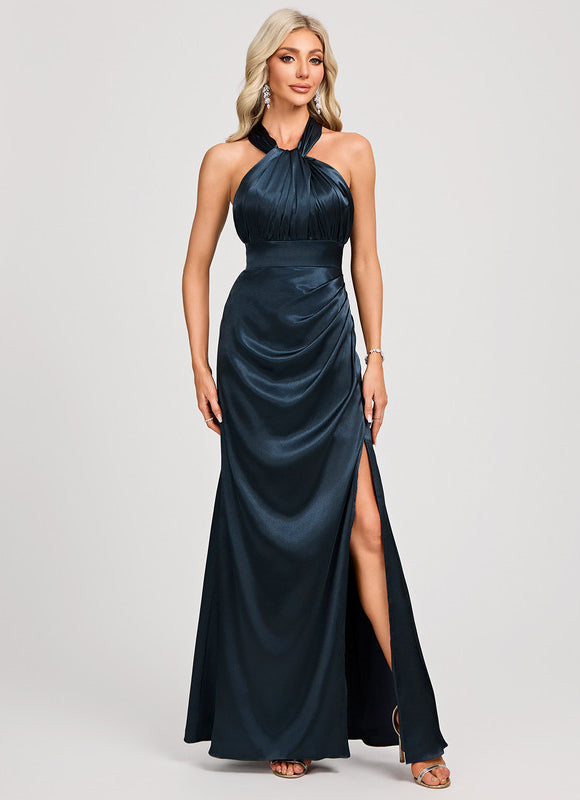 Robe Portefeuille Satin Bleu Nuit - gallery 2