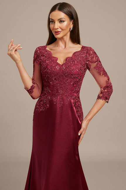 Robe Portefeuille Satin Bordeaux Élégante - gallery 2