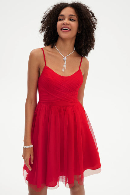 Robe Portefeuille Tulle Rouge - gallery 5