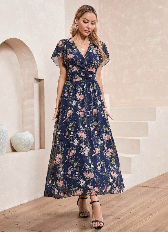 Robe Portefeuille Florale Navy