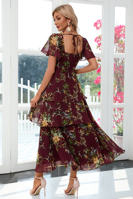 Robe Portefeuille Maxi Florale Bordeaux - gallery 4
