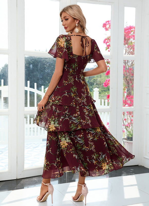 Robe Portefeuille Maxi Florale Bordeaux - gallery 4