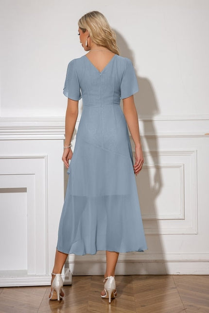 Robe Portefeuille Asymétrique Marine Florale - gallery 8