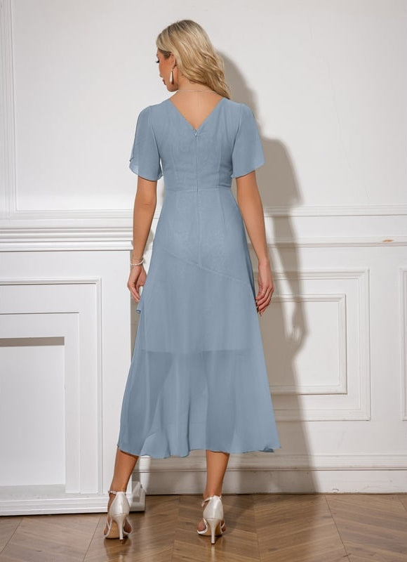 Robe Portefeuille Asymétrique Marine Florale - gallery 8