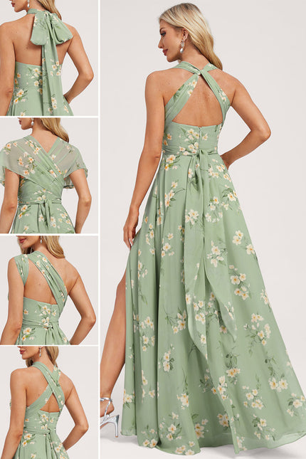 Robe Portefeuille Fleurie Poudrée - gallery 1