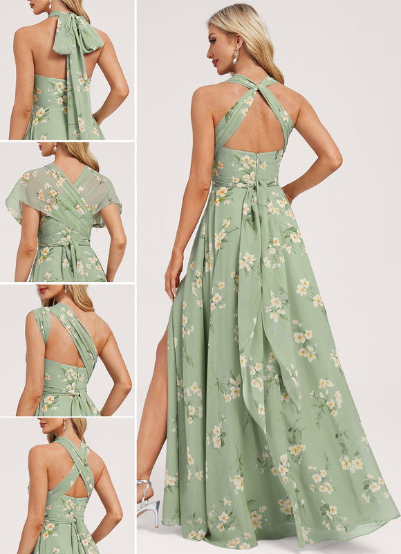 Robe Portefeuille Fleurie Poudrée - gallery 1