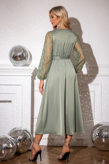 Robe Portefeuille Satin Vert Pastel - gallery 1