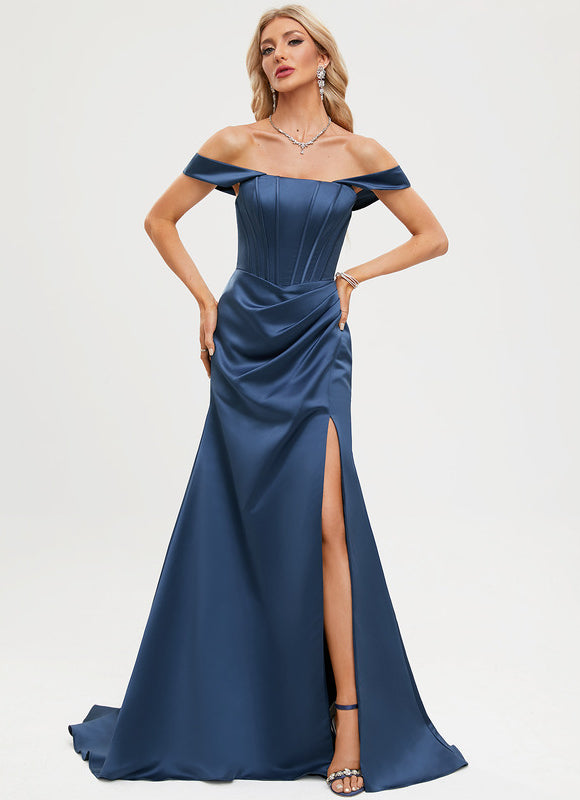 Robe Portefeuille Satin Bleu Élégant - gallery 2