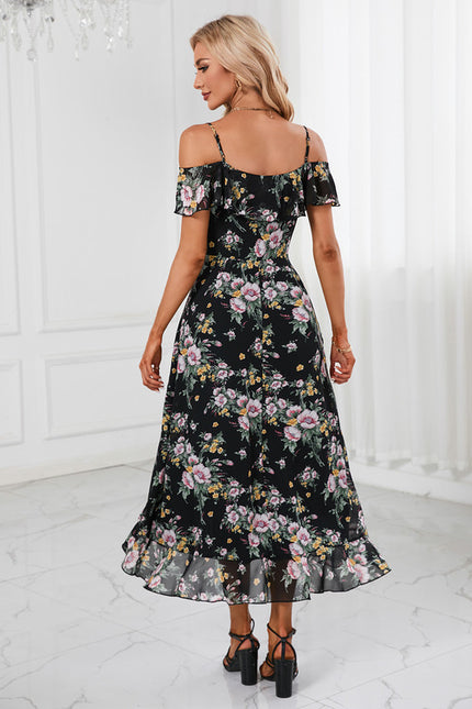 Robe Portefeuille Fleurie Noire - gallery 2