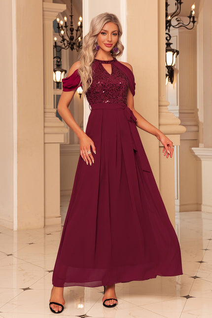 Robe Portefeuille Bordeaux Scintillante - gallery 3
