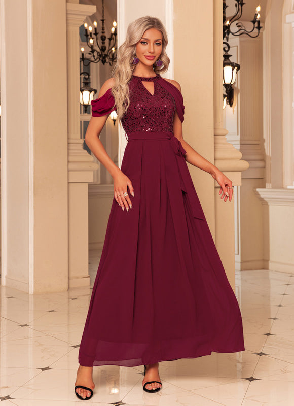 Robe Portefeuille Bordeaux Scintillante - gallery 3