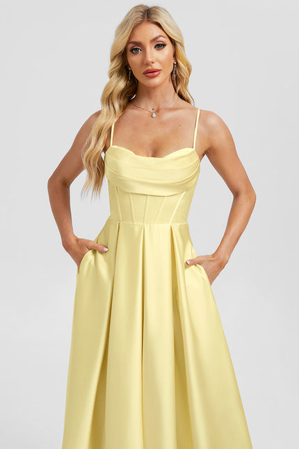 Robe Portefeuille Satin Jaune - gallery 4