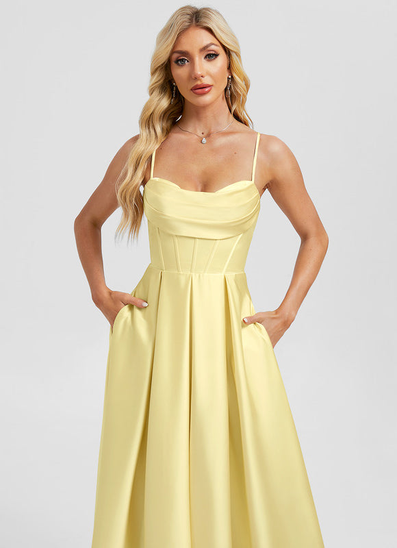 Robe Portefeuille Satin Jaune - gallery 4