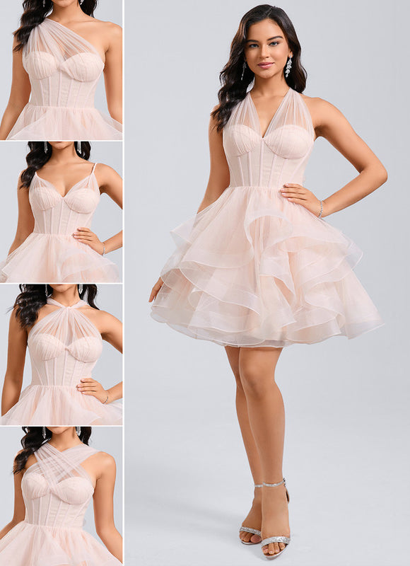 Robe Portefeuille Tulle Saumon Volants
