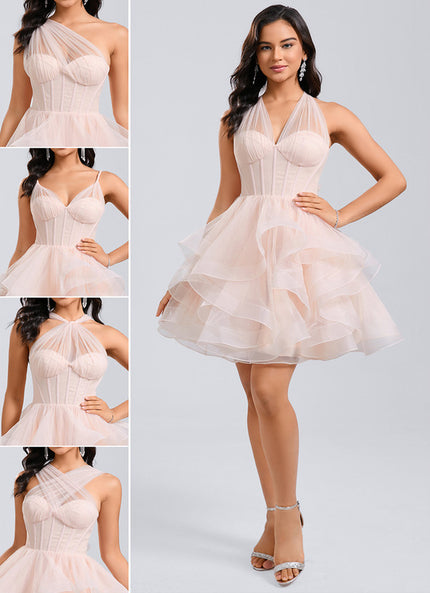 Robe Portefeuille Tulle Saumon Volants