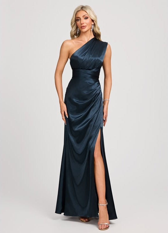 Robe Portefeuille Satin Bleu Nuit - gallery 8