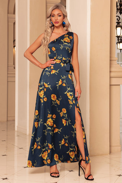 Robe Portefeuille Satin Bleu Floral - gallery 3
