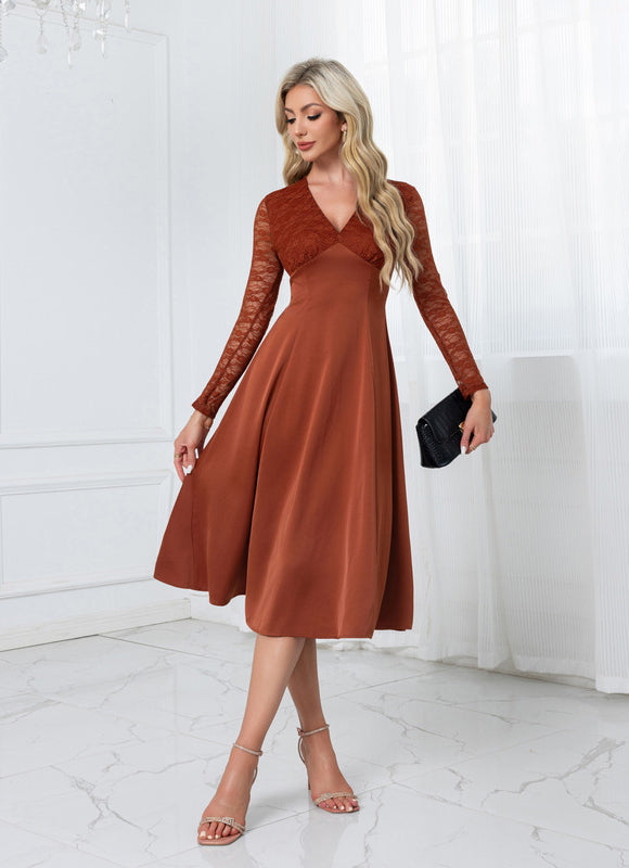 Robe Portefeuille Midi Rouille Élégante - gallery 1