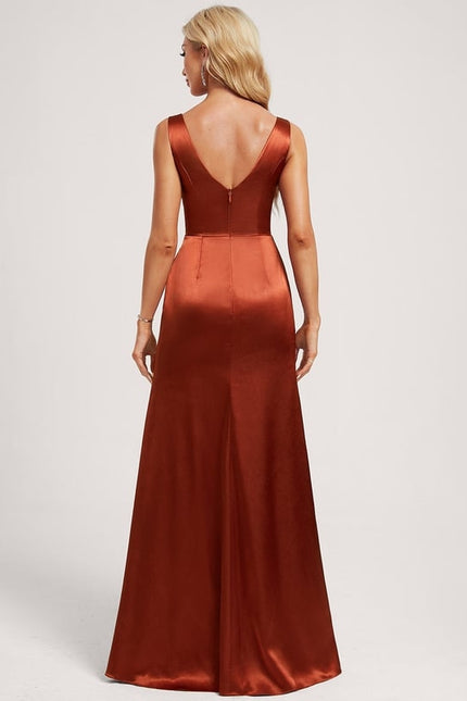 Robe Portefeuille Satin Rouille Élégante - gallery 4