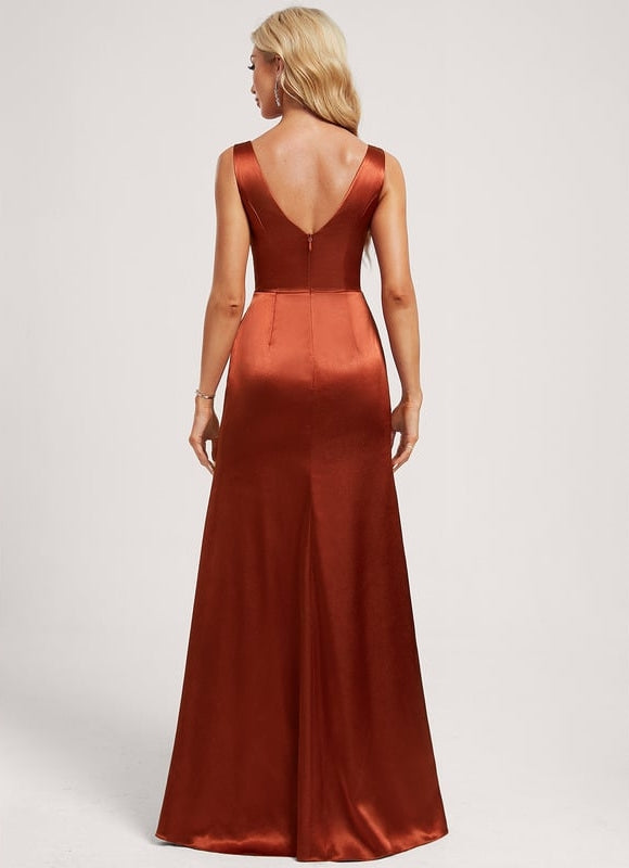 Robe Portefeuille Satin Rouille Élégante - gallery 4
