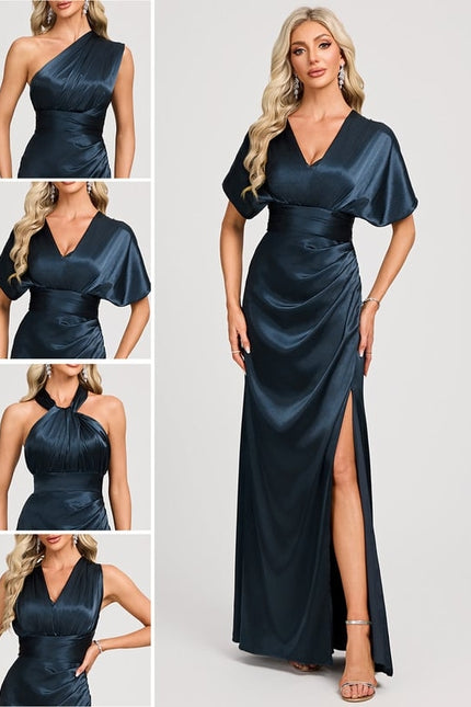 Robe Portefeuille Satin Bleu Nuit