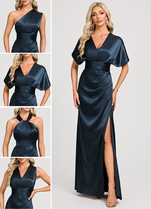 Robe Portefeuille Satin Bleu Nuit