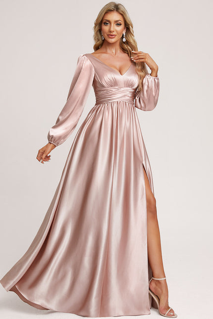 Robe Portefeuille Satin Rose Élégante - gallery 4
