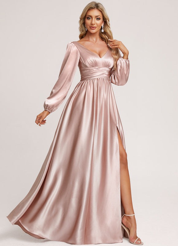 Robe Portefeuille Satin Rose Élégante - gallery 4
