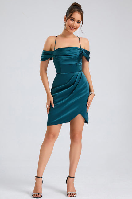 Robe Portefeuille Satin Épaule Ouverte - gallery 2