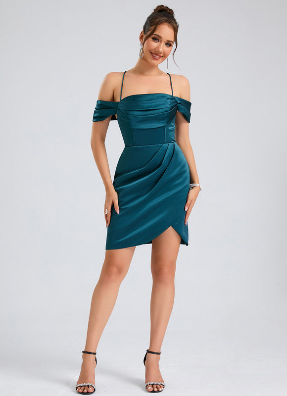 Robe Portefeuille Satin Épaule Ouverte - gallery 2