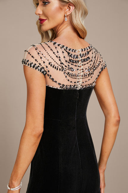 Robe Portefeuille Velours Noir Élégant - gallery 1