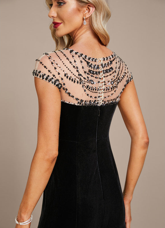 Robe Portefeuille Velours Noir Élégant - gallery 1