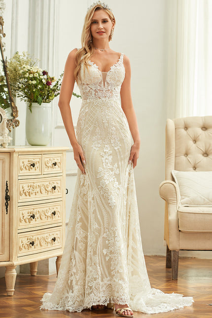 Robe Portefeuille Dentelle Écrue - gallery 1