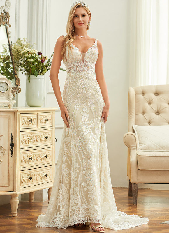 Robe Portefeuille Dentelle Écrue - gallery 1