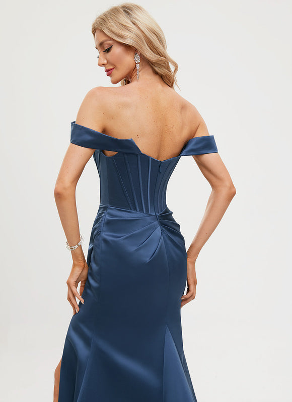 Robe Portefeuille Satin Bleu Élégant - gallery 1