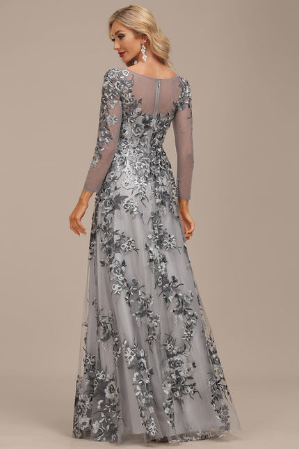 Robe Portefeuille Florale Grise - gallery 4