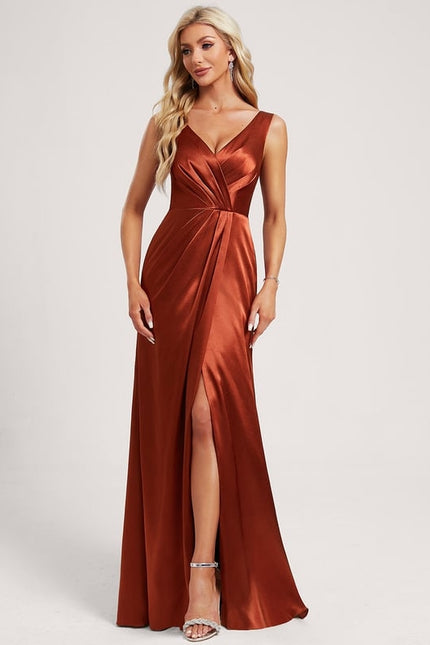 Robe Portefeuille Satin Rouille Élégante