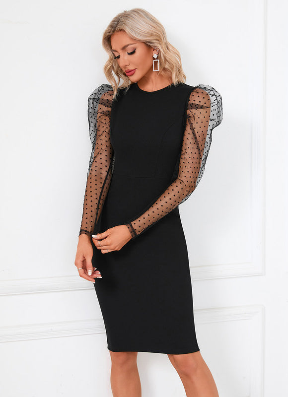 Robe Portefeuille Noire Poudrée - gallery 2
