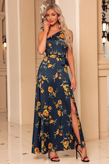 Robe Portefeuille Satin Bleu Floral - gallery 4