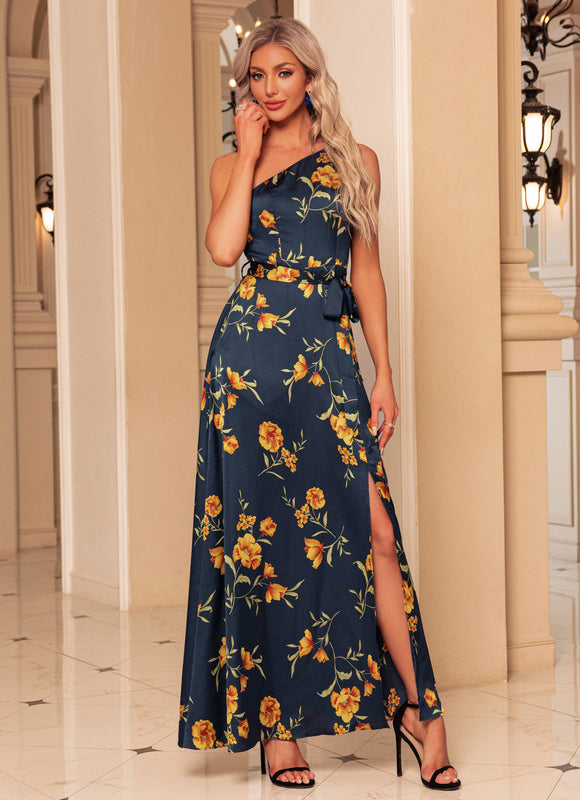 Robe Portefeuille Satin Bleu Floral - gallery 4