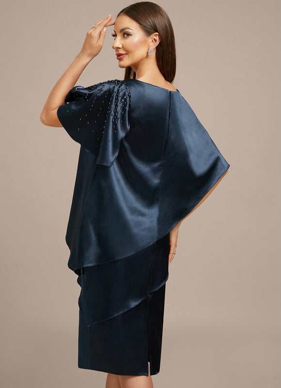 Robe Portefeuille Satin Marine Élégante - gallery 5
