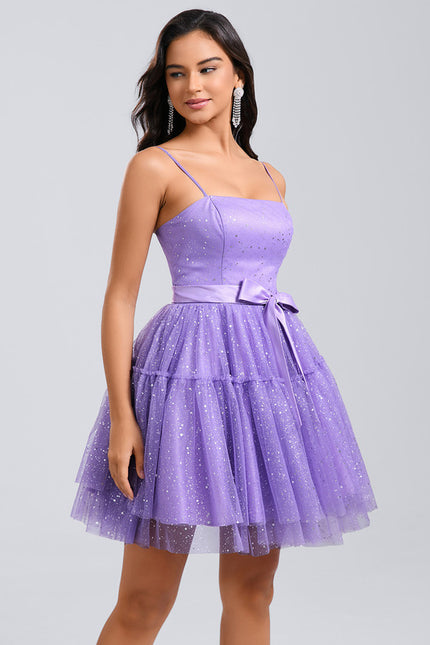 Robe Portefeuille Tulle Scintillante Violette - gallery 2